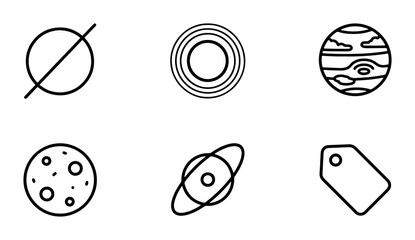 Cosmic Icons Set: Planets, Orbit, Tag, Circle, Space Symbols, Vector Graphics © Popy
