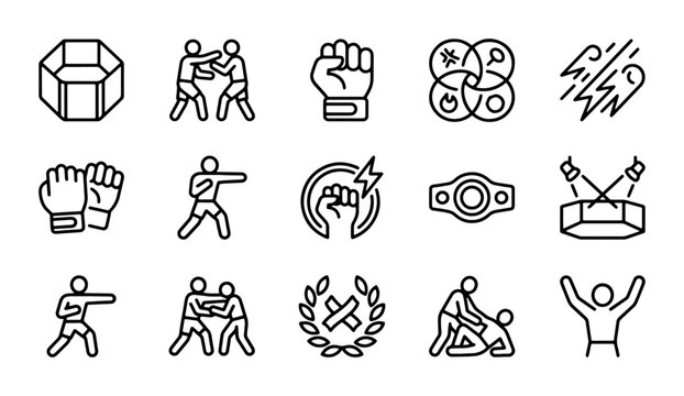MMA Fighting Icons Set, Combat Sports Graphics, Martial Arts Vector Elements, Championship Belt