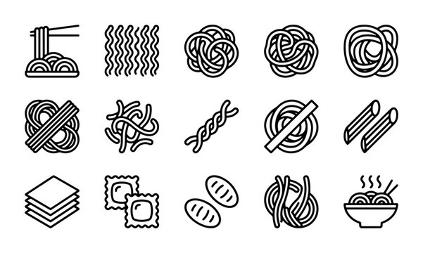 Italian Pasta Icons, 15 Vector Graphics for Food Menus, Recipes, and Culinary Designs
