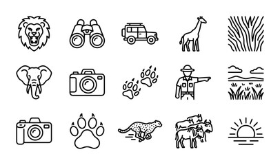 Safari Icons Set: Wildlife, Vehicles, and Adventure Graphics for Travel and Exploration © Imran