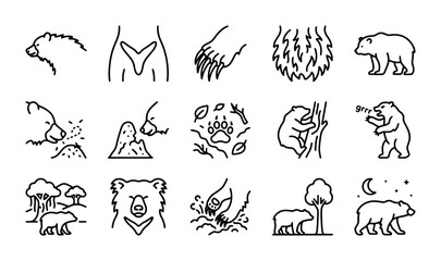 Bear Icons Set: Wildlife, Nature, Paw Prints, Forest Scenes, Vector Graphics © Nabila