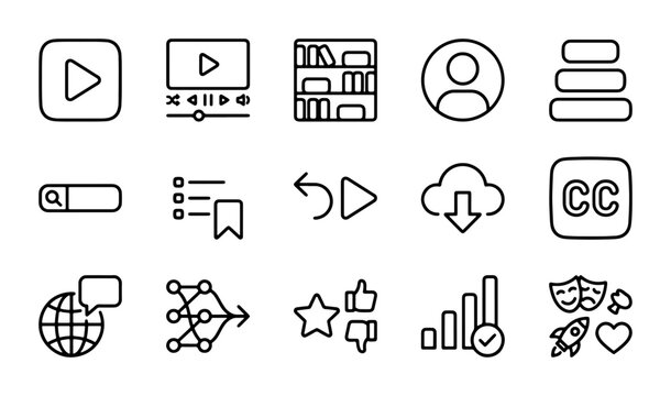 Vector Icons Set: Media, User, Data, Cloud, Search, Social, AI, Entertainment Icons