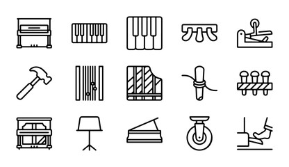 Piano Parts & Accessories Icons: Upright, Grand, Keys, Pedals, Tools, Music Stand © Rima