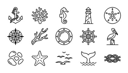 Nautical Icons Set, Marine Vector Graphics, Ocean Symbols, Seaside Elements, Maritime Collection © Roni