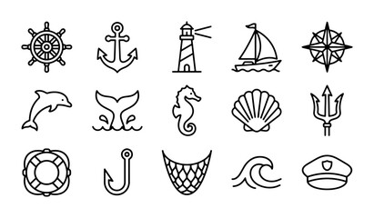 Nautical Icons Set: Marine Symbols, Oceanography, Sailing & Maritime Vector Graphics © Roni