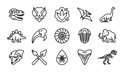 Dinosaur Icons Set, Prehistoric Fossils Collection, Ancient Life Vector Graphics © Roni