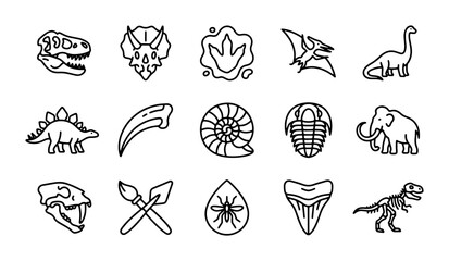 Dinosaur Icons Set, Fossil Collection, Prehistoric Vector Graphics, Paleontology Symbols © Roni
