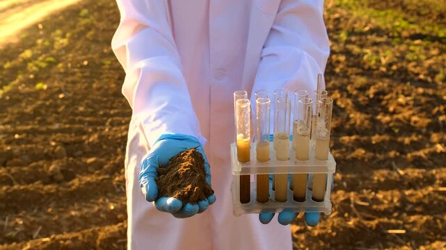 Field soil samples for analysis. Selective focus.