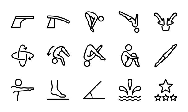 15 Diving & Swimming Icons: Aquatic Sports, Athlete Poses, Water Splash & Star Rating