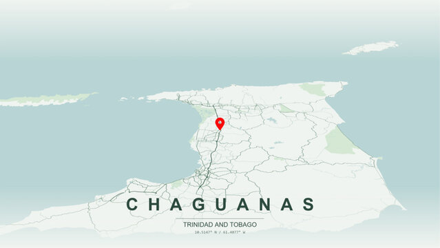 Modern minimalist vector map of Chaguanas, Trinidad and Tobago. High-quality scalable illustration of Chaguanas city grid, Caroni Swamp green topography for posters and design.