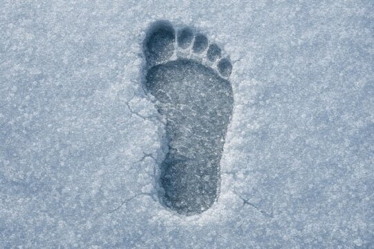 Footprint in fresh snow on a bright and sunny day, great for outdoor scenes or winter themed images