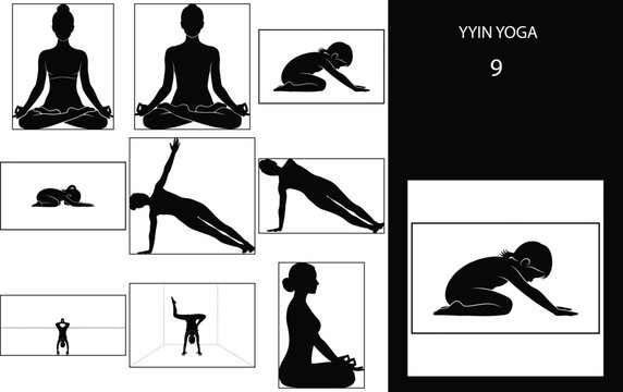 Yoga set of yoga poses silhouettes