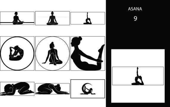 Yoga set of yoga poses silhouettes