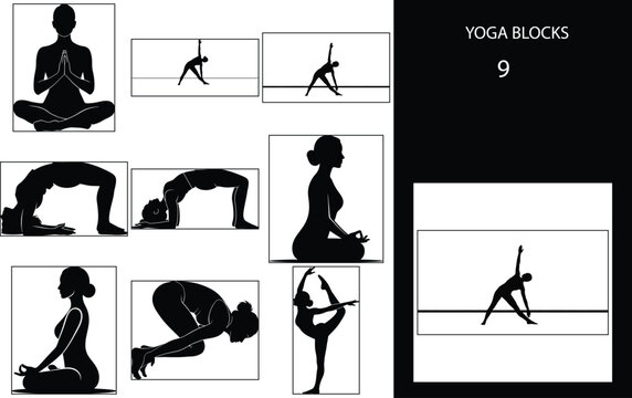 Yoga set of yoga poses silhouettes