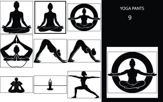 Yoga set of yoga poses silhouettes