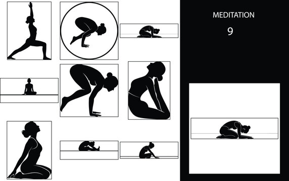 Yoga set of yoga poses silhouettes