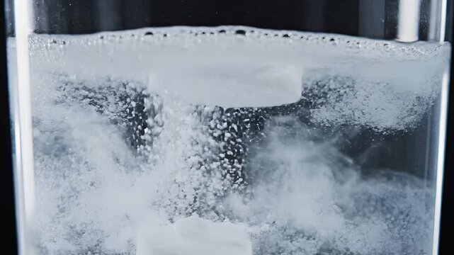 Effervescent Tablet Dissolving in Water Creating Bubbles and Swirls.