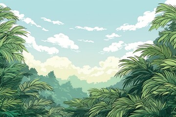 Fototapeta premium Illustration green ferns landscape backgrounds vegetation outdoors.