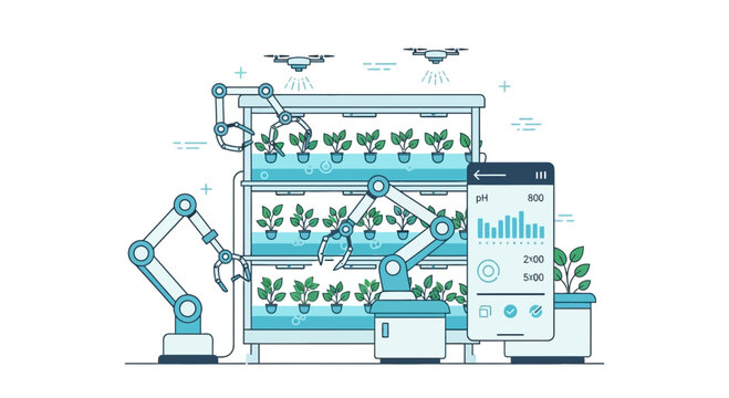 Smart Farming Automation: Robots, Drones, and App Control in Vertical Hydroponics
