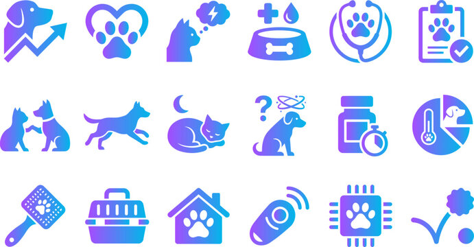 Veterinary medicine icons dog and cat health care pet care services and animal medical treatment.