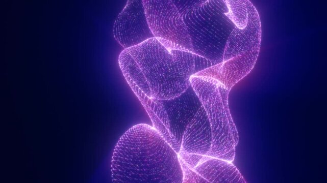 Purple glowing digital mesh wave made of tiny particles