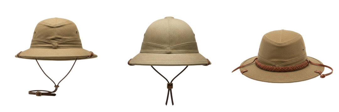 Khaki Safari Pith Helmet Collection Isolated on Transparent Background for Adventure Travel and Explorer Fashion Design