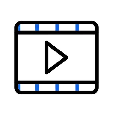 Video player icon with play button and film strip details, isolated on white background