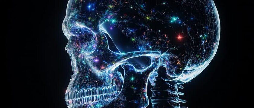 Cyberpunk Holographic Glitching Human Skull Data Concept