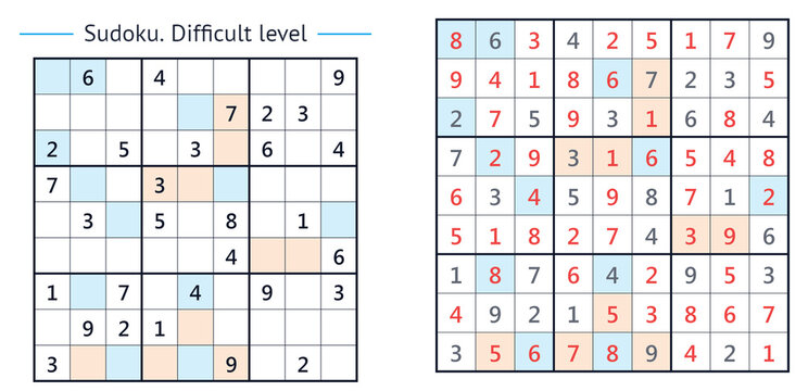 Sudoku puzzle with difficult level and blank spaces for solving  