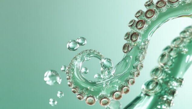 Abstract Swirling Octopus Tentacle with Bubbles in Green Water.