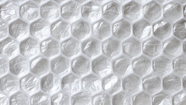 Close-up Macro Shot of Clear Bubble Wrap Texture Pattern.