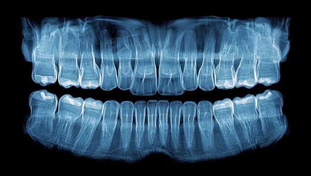 Panoramic Dental X-ray of Human Teeth and Jawbone Structure.