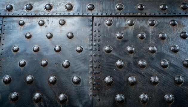 detailed closeup of a textured metal plate with rivets and ridges industrial background