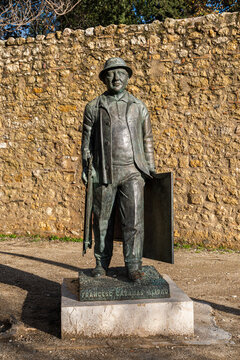 Sant Cugat del Vall&egrave;s, Spain - May 30, 2026: Francesc cabanas i alibau bronze statue standing in sant cugat del vall&egrave;s