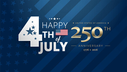 Fototapeta premium Happy 4th of July Independence Day USA 250th Anniversary 1776-2026 - blue patriotic background vector