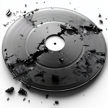 Abstract Broken Black Vinyl Record Digital Art Representing Fragmented Music Memories and Retro-Futuristic Soundscape