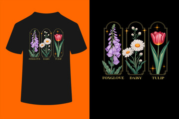 Foxglove Daisy Tulip Floral T-Shirt  © ben