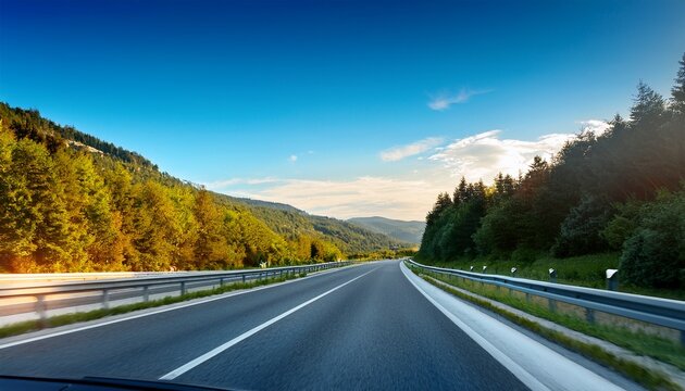 view of driving a car from rear view on highway beautiful scenery
