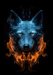 Naklejka premium Blue dog fire flame animal mammal wolf.