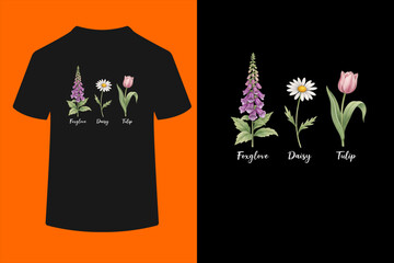 Foxglove Daisy Tulip Floral Illustration Nature Gardening T-Shirt  © ben