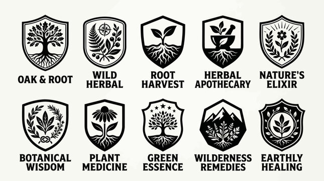 Herbal Apothecary and Botanical Shield Emblem Logo Collection