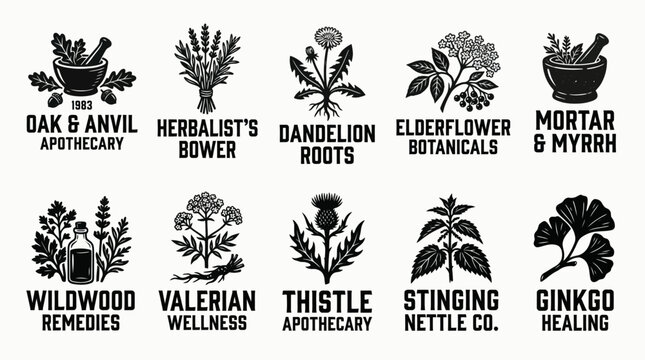Vintage Herbalist and Apothecary Botanical Logo Vector Set