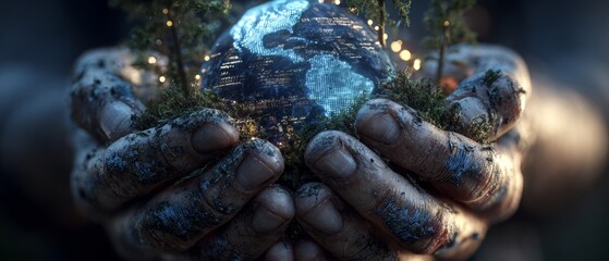 Obraz premium Protecting our planet: chalk art as a symbol of global unity. In