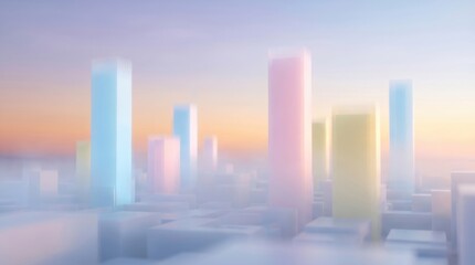 Fototapeta premium Futuristic abstract skyscraper cityscape towers in soft pastel haze with architecture skyscraper building