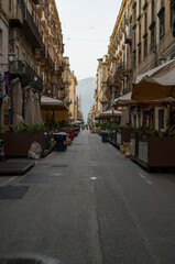 Fototapeta premium Quiet street with mountain view.