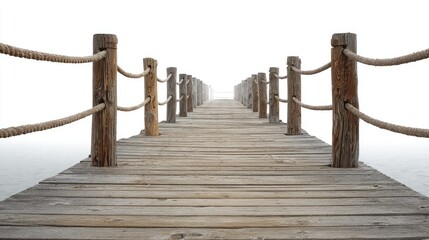 Naklejka premium Wooden Boardwalk Path Leading into Misty Horizon.