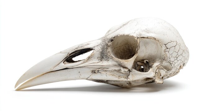 Detailed Bird Skull Specimen Isolated on White Background for Scientific Study.