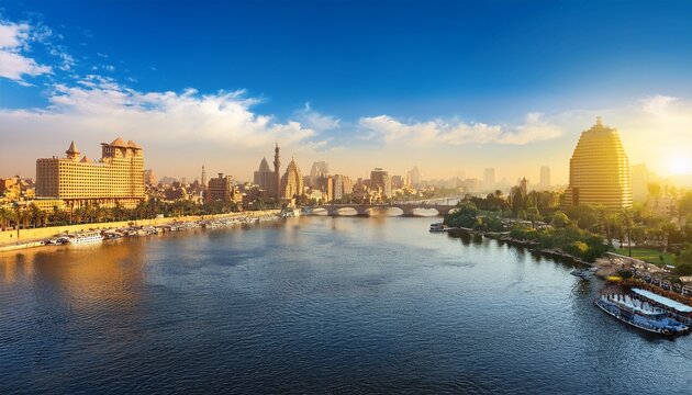 cairo skyline and nile river view in egypt urban landscape