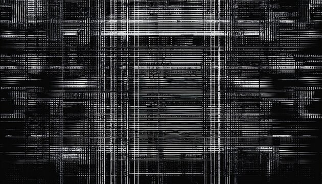 vertical monochrome digital glitch texture with horizontal scanline artifacts and pixelated distortion dark grunge signal corruption background with data compression effects and noise