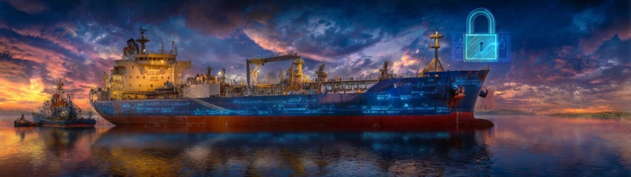 Digital security in maritime trade: a global energy focus. Daring imagery. Straits secured: the intersection of maritime passage control and energy safety. Avant-garde shots.
